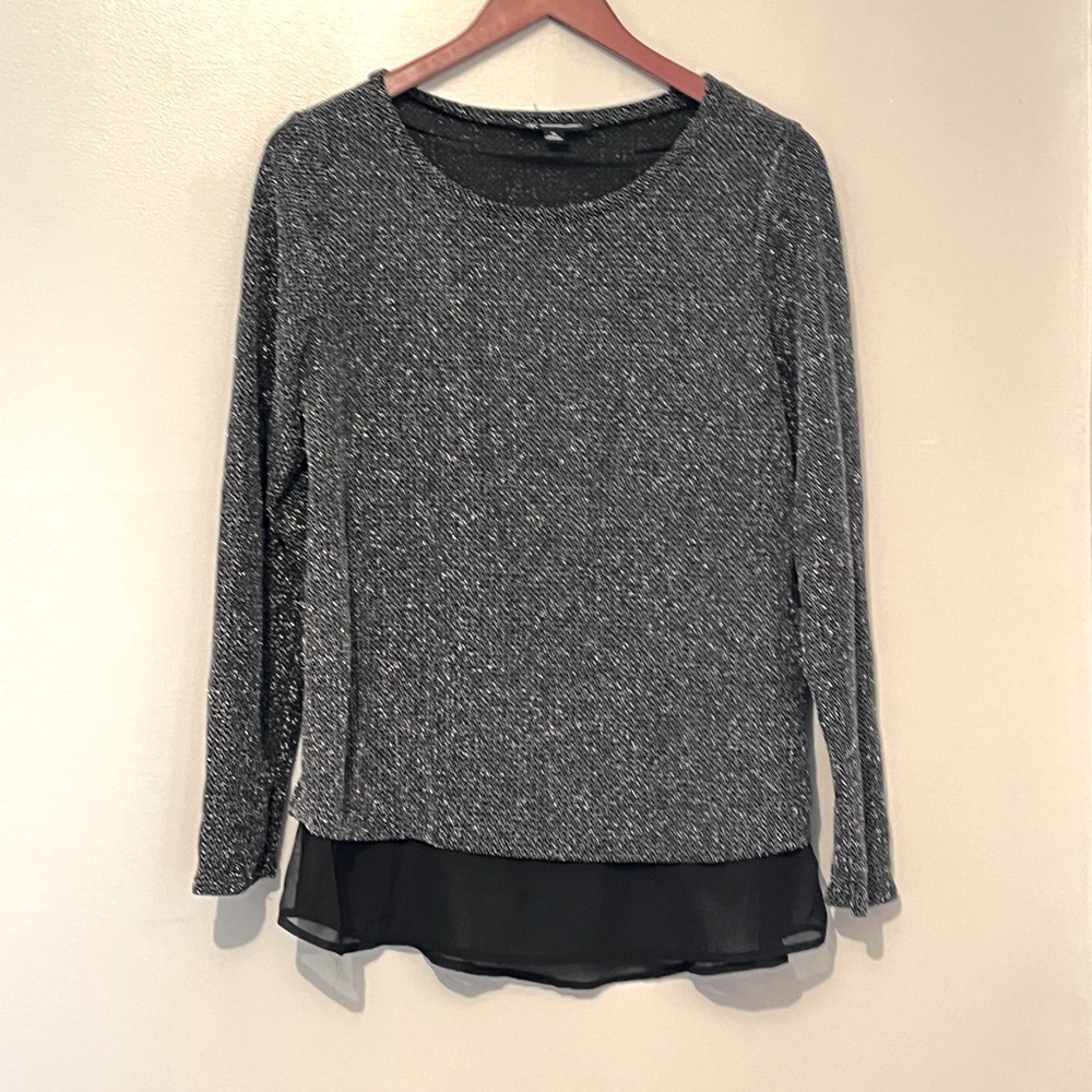 INC International Concepts Black and Gray Layered Long Sleeve Blouse